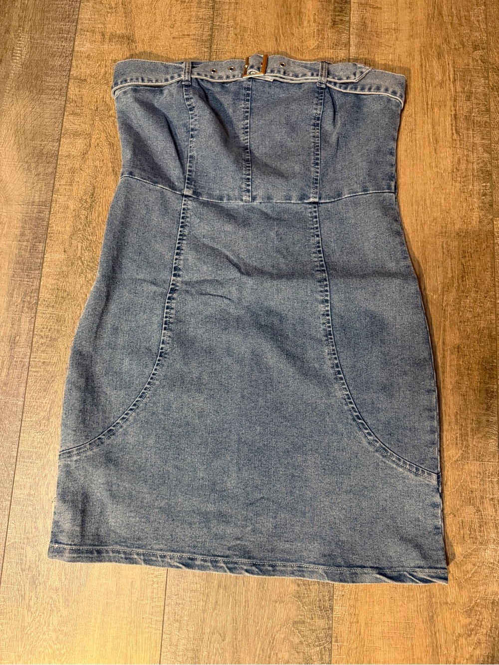 Strapless Denim Mini Dress in Medium Blue